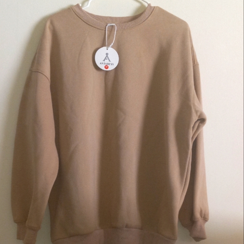 NWT Anrabess Oversized Crewneck Sweater Shirt, Sz M, Tan, Unisex